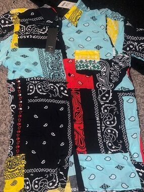 Patchwork Bandana Print Button-Up Shirt